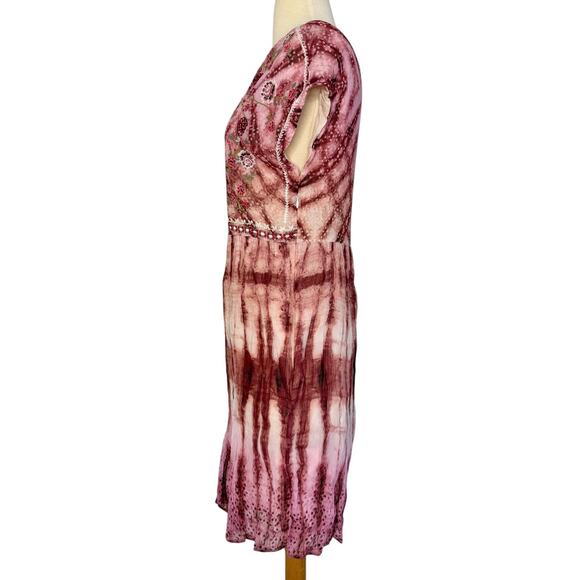 SUNDANCE Gemi Embroidered Floral Pink Tie Dye Boho Midi Dress Size XS NEW - Picture 8 of 12
